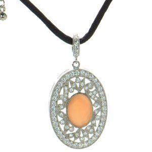 Joseph Esposito 925 Sterling Pink Shell & CZ Pendant Necklace w/Cord